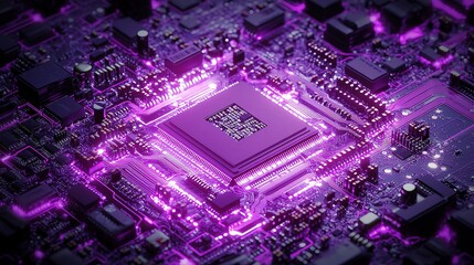Vivid Purple Circuit Board Design with Intricate Lines and Patterns