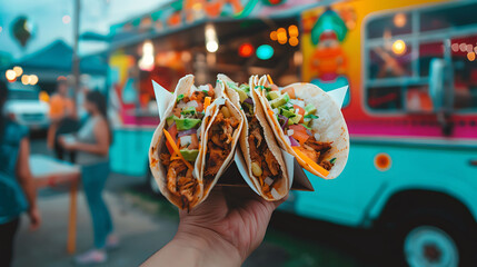 Delicious Tacos from a Vibrant Food Truck