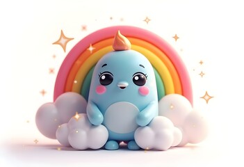 Obraz premium 3D Rainbow Mascot with Magical Glow and Sparkles
