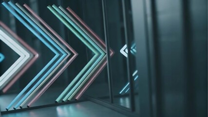 Obraz premium 3D-Rendered Abstract Technology Background with Vibrant Neon Arrows Representing Direction and Progress 