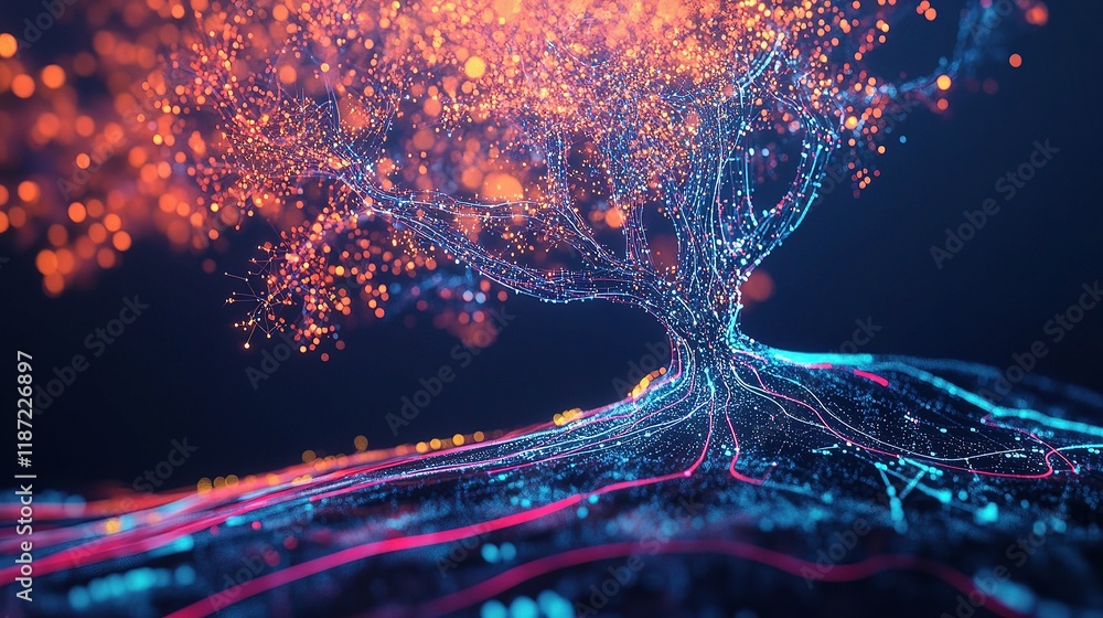 Poster Futuristic 3D Tree Graph with Branching Data Visualization