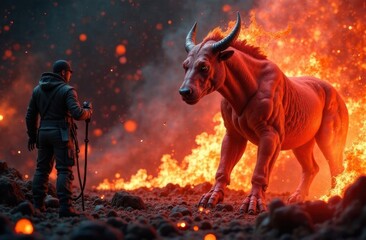 A man is fighting a fire