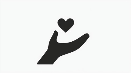 Fototapeta premium Minimalistic Black and White Icon of Open Hand with Floating Heart Symbolizing Love Care and Elegance