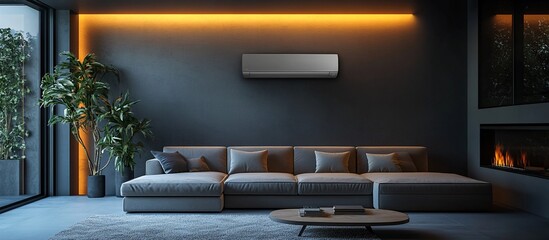 Modern Living Room with Air Conditioner and Warm Lighting