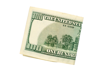 Folded One Hundred Dollar Bill on a transparent background 