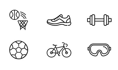 Sports and Fitness outline  Icon Set, these icons are perfect for use in fitness tracking apps, sports team websites, gym marketing materials, or health and wellness platforms.