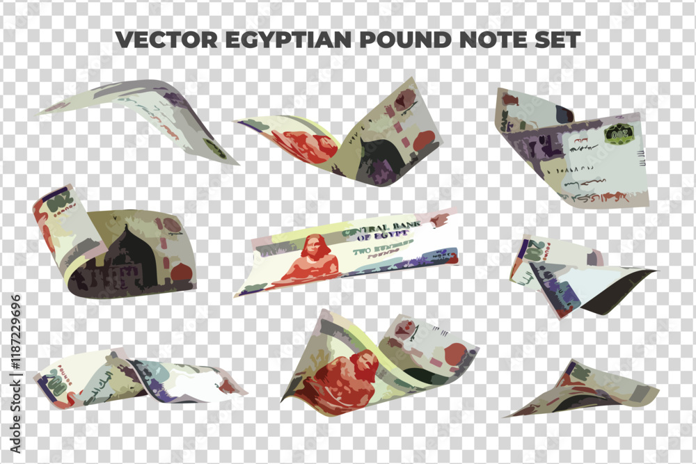 Aufkleber Vector illustration of set of Egyptian pound notes flying in different angles and orientations. Currency note design in Scalable eps format