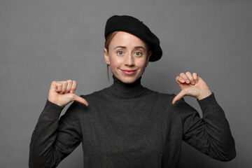 feeling proud, arrogant and confident, looking satisfied and successful, pointing to self