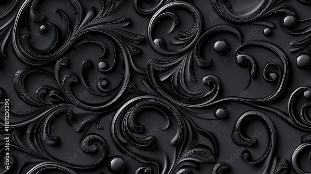 Poster discover an elegant black paper texture with swirls and leaves, ideal for your design projects in a 