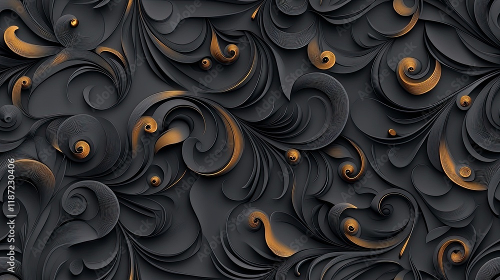 Poster discover an elegant black paper texture with swirls and leaves, ideal for your design projects in a 