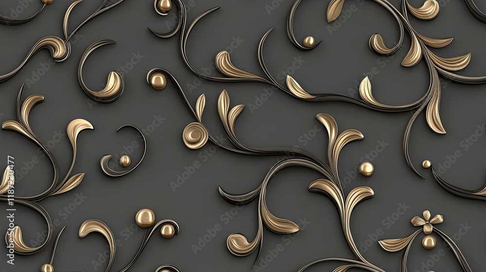 Poster discover an elegant black paper texture with swirls and leaves, ideal for your design projects in a 