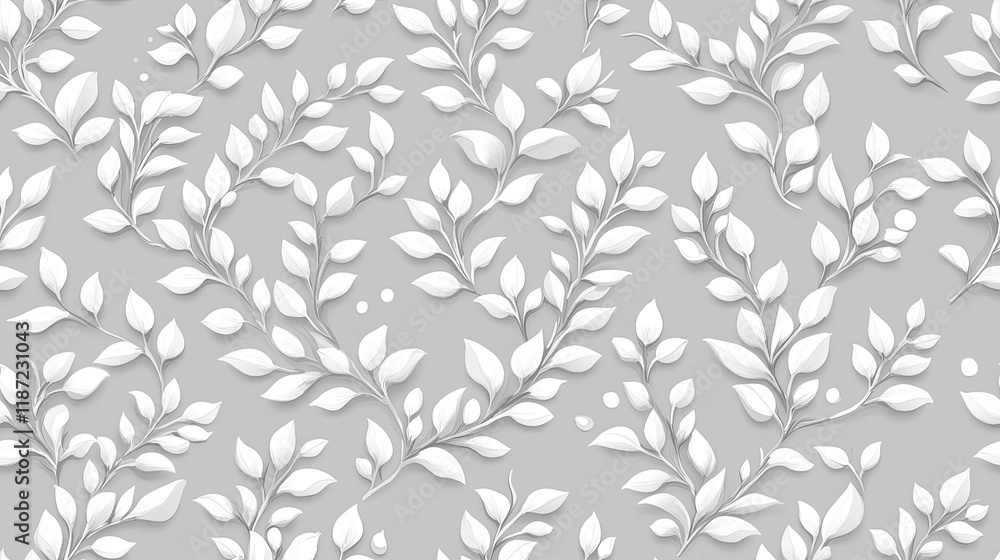 Poster this seamless pattern has a grey background with white swirls, dots, and floral motifs, creating an 
