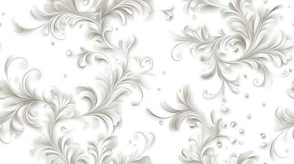 This seamless pattern has a grey background with white swirls, dots, and floral motifs, creating an elegant design SEAMLESS PATTERN