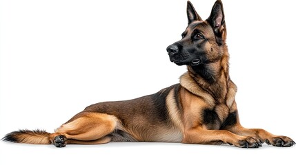 Generative AI Sitting Profile of a Belgian Malinois Dog Isolated on a White and Transparent PNG Background 