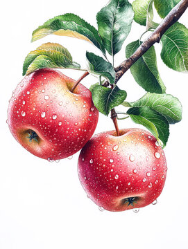 red apples with water drops on branch clip art preview