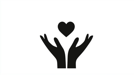 Obraz premium Minimalistic Black and White Icon of Open Hand with Floating Heart Symbolizing Love Care and Elegance
