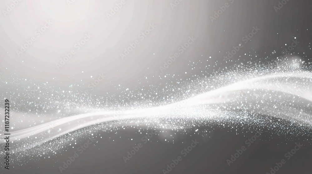Poster dynamic white particles and lines on gray abstract background