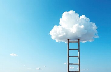 Blue sky with cloud and ladder, way to success concept. Expect high