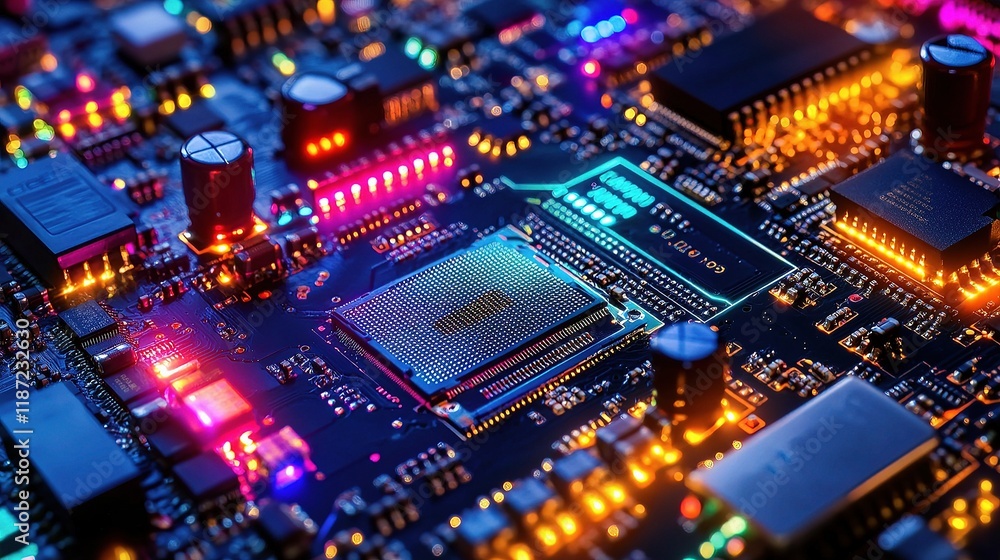 Aufkleber abstract futuristic technology background with colorful circuit lines