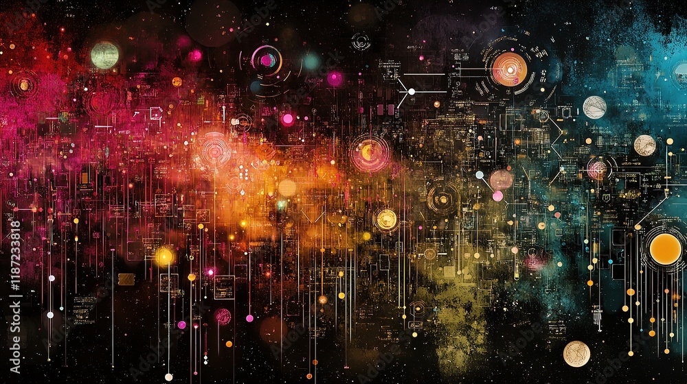 Poster abstract data mining techniques visualization with colorful elements