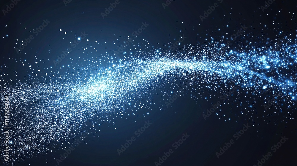 Poster white abstract background with flowing particles and light lines