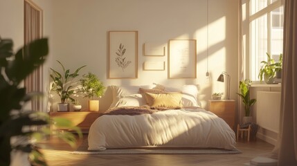 Chic Scandinavian Style Bedroom with Natural Light and Greenery