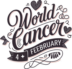 World cancer day concept text logo design template. Design for banner, presentation, background, poster. Editable vector EPS 10 illustration.