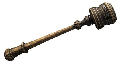 Antique Wooden Gavel with Intricate Carvings  on a transparent background