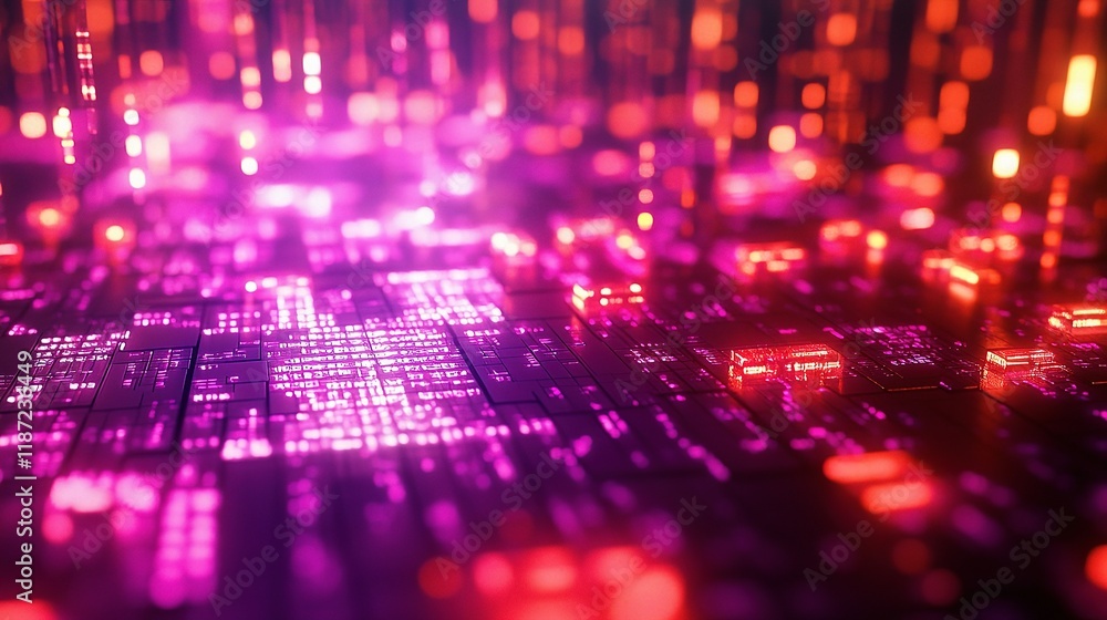 Poster abstract digital programming code overlay with led lights