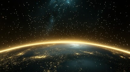 Obraz premium Futuristic technology concept showcasing planet Earth connected by glowing fiber optics in a dark cosmic space