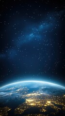 Obraz premium Planet Earth illuminated by city lights at night, revealing intricate details of landmasses against a dark, starry background