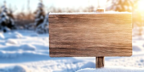 animated blank wooden sign in snow
