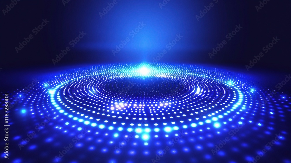 Poster futuristic blue halftone circles with lines and scale in abstract design