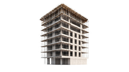 a Modern High-Rise Building Under Construction with Scaffolding  on a transparent background