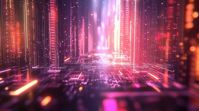 Futuristic 3D Bar Graph with Holographic Elements and Digital Lines