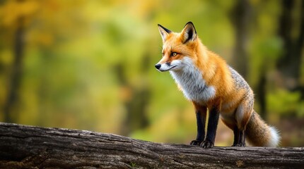 Fototapeta premium Autumn Guardian: A Majestic Red Fox in Its Natural Habitat