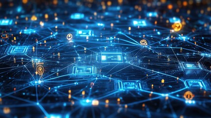 Futuristic Blue Hologram Interfaces in Digital Network Design