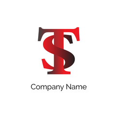 TS letter logo black and red color vectors design.