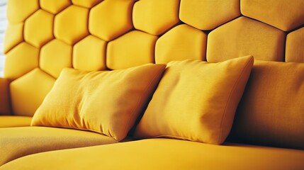 Modern sofa in bright mustard with a low-profile design and plush cushions 