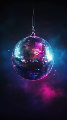 Closeup of sparkling disco ball reflecting rainbow lights
