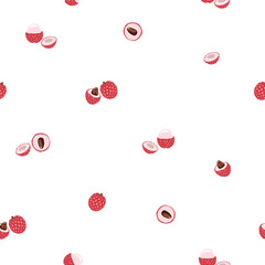 Lychee Tropical Fruit Background. Exotic Summer Fruit. Summer Food. Vector