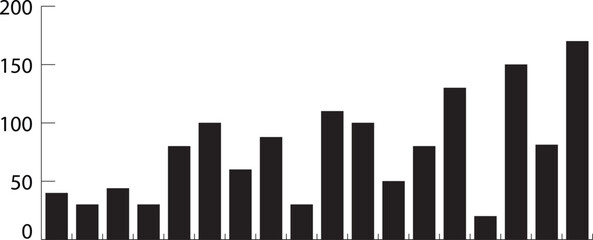 Bar graph, black and white, data visualization, vertical bars, statistical chart, monochrome, varying heights, business report, financial analysis, minimalist design