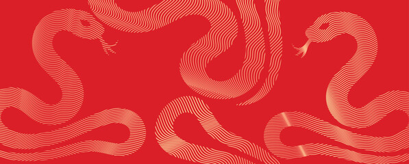 Chinese New Year 2025 hongbao red envelope design. Chinese festival with snake, wave, pattern. Elegant oriental illustration