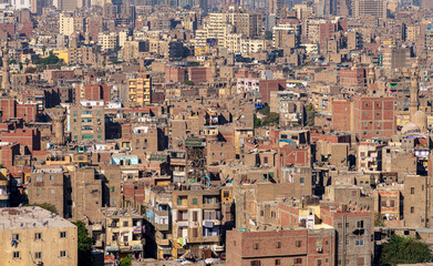 Detailed view of the cityscape and housing of Cairo in Egypt from the Citadel