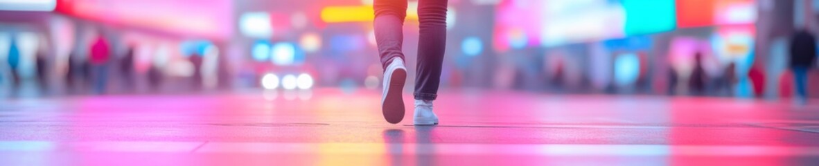 Neon Nightlife A Person Walking Through Neon-Lit Streets Reflecting Urban Vibrance, Neon Atmosphere