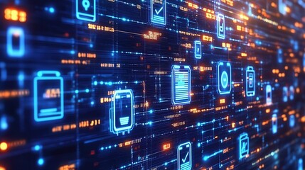 Futuristic Digital Technology Background with Lines and Icons