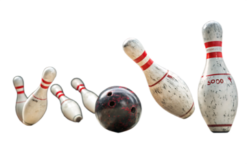 bowling ball hits bowling pins isolated on white background PNG.AI GENERATED