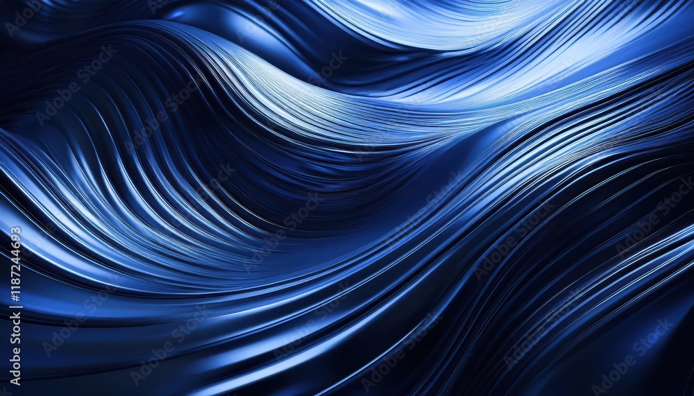 Aufkleber striking 3d abstraction wavy blue metallic background with vibrant waves and intricate detailing, em