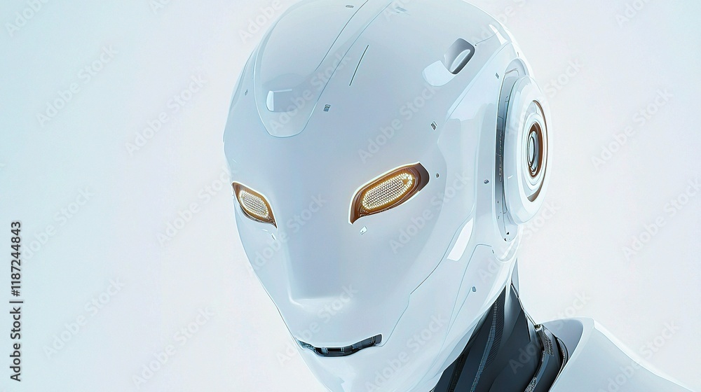 Poster humanoid robot face with ai chatbot interface design concept