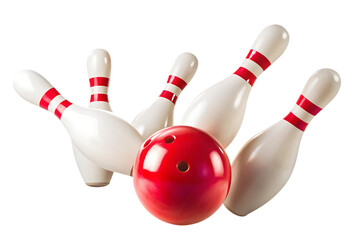 bowling ball hits bowling pins isolated on white background PNG.AI GENERATED